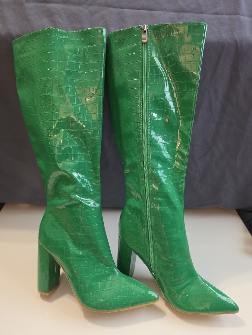 Women's Tall Green Faux Patent Croc Knee Boots EU:41 (US:10)